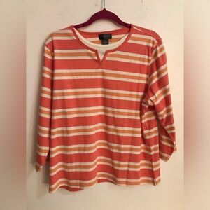 Van Heusen Sweatshirt Woman’s XL Pumpkin Striped Pull Over Long Sleeve Top NWT